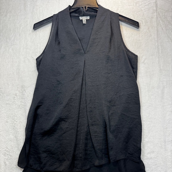 Grey & Gray Sleeveless Blouse Womens Size Small Black Satin Goth Classic - Picture 1 of 9